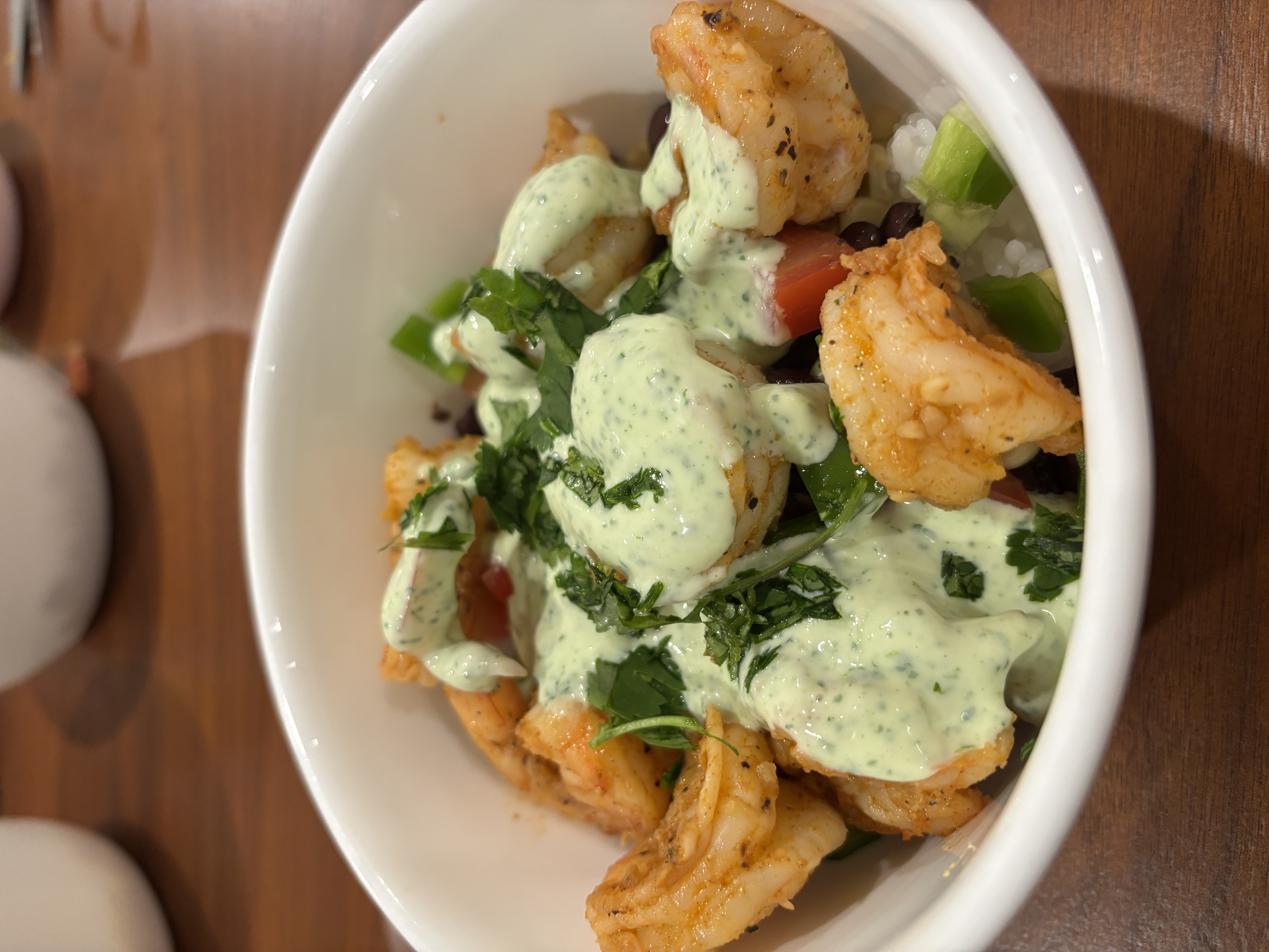 Shrimp Rice Bowl with Cilantro Lime Crema